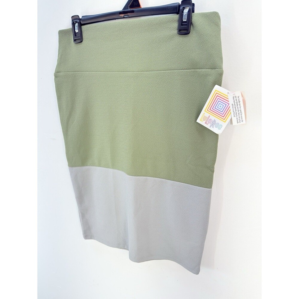 NWT LulaRoe Cassie Skirt Size L Gray Green Pencil Straight Skirt